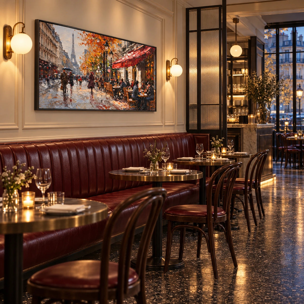 paris cafe in autumn displayed in a parisian restaurant