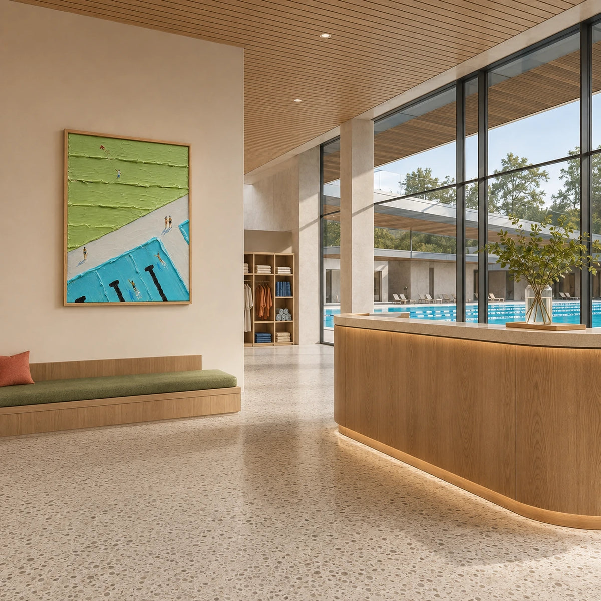 poolside kite displayed in a swim club reception