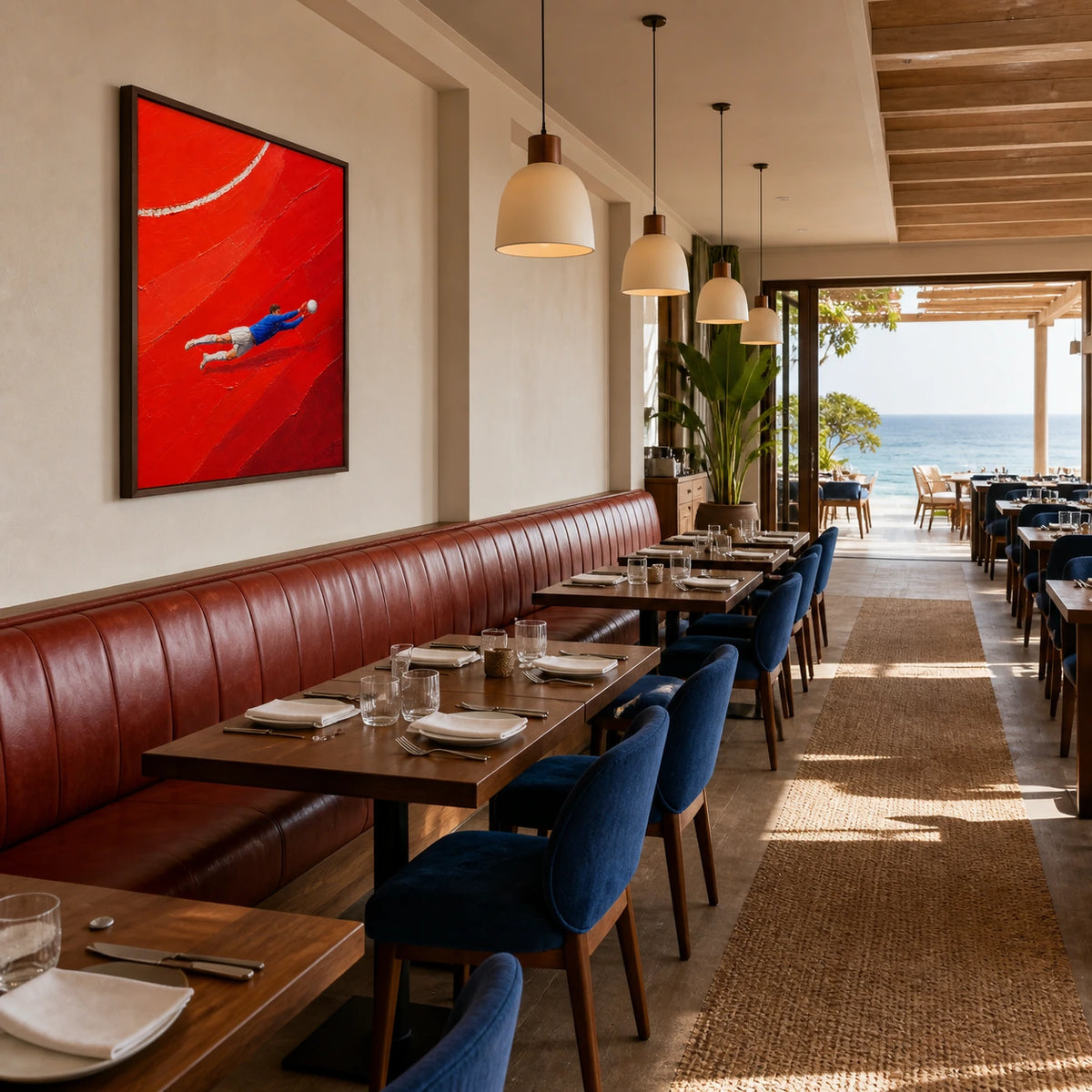 full stretch displayed in a coastal dining