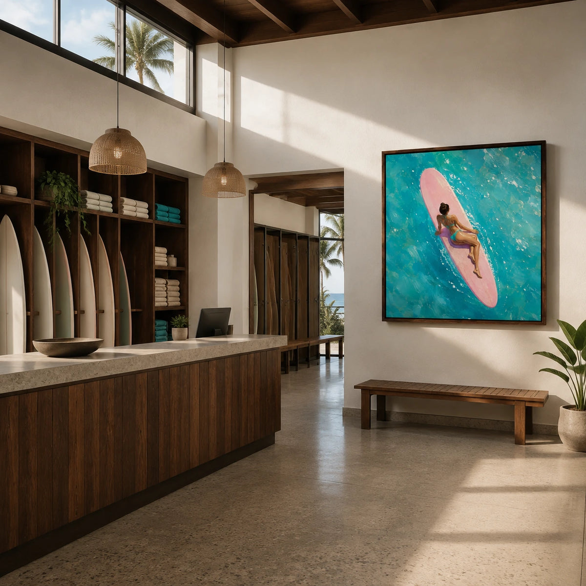 pink board daydream displayed in a surf club