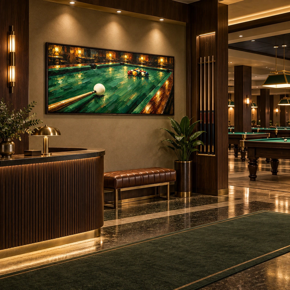 pool hall break displayed in a billiards club reception