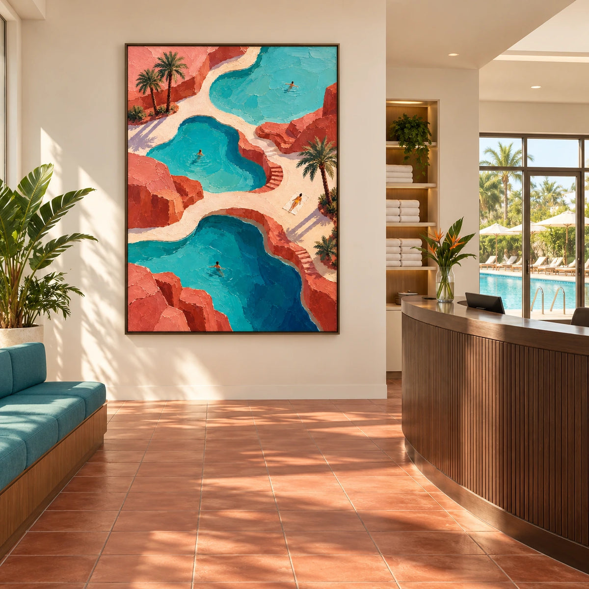 terracotta oasis pools displayed in a swimming club reception