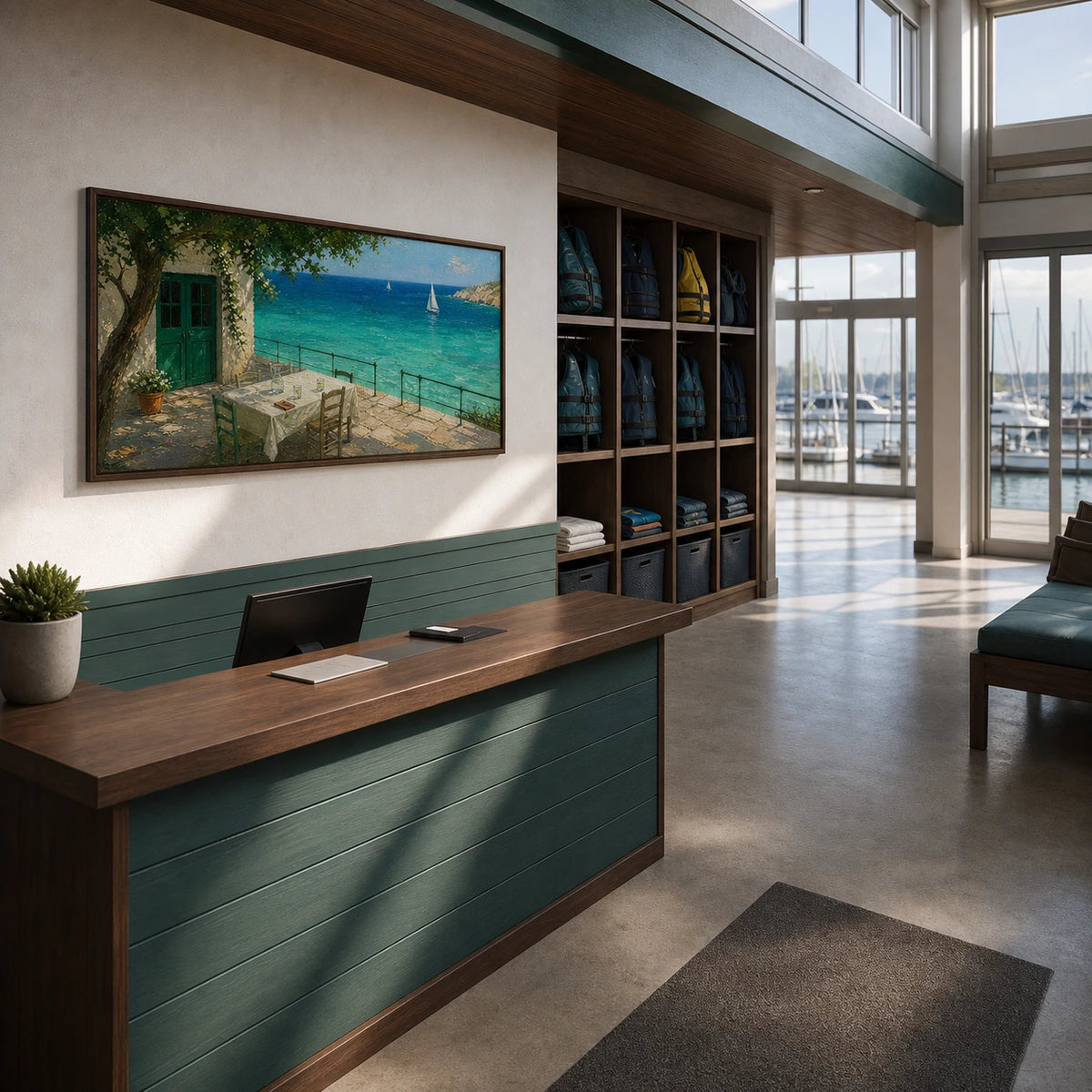 turquoise terrace displayed in a sailing club reception