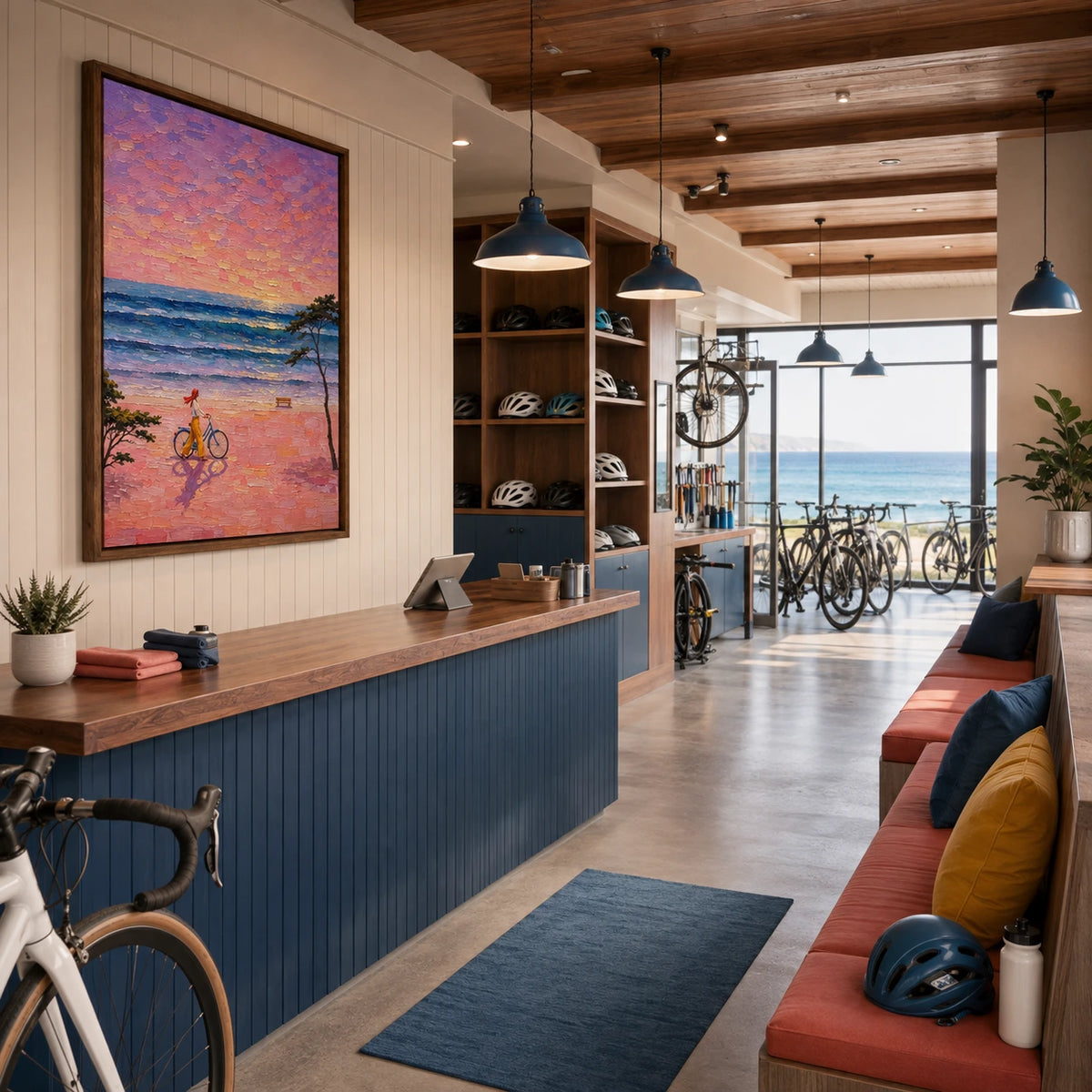pink coast ride displayed in a coastal cycling club reception