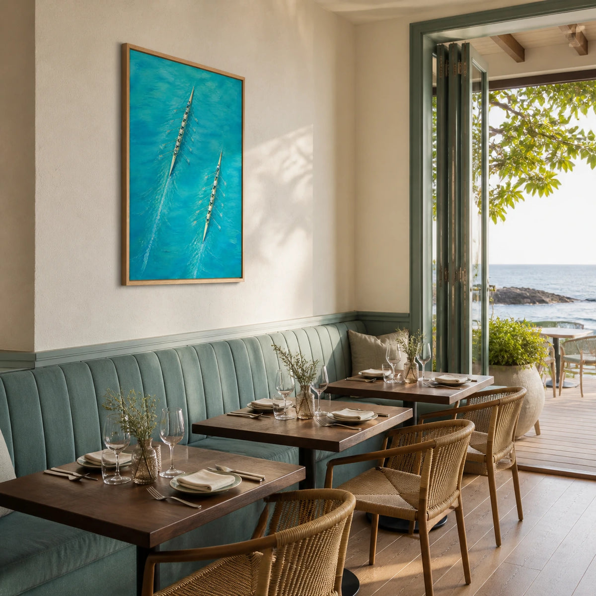twin currents displayed in a coastal dining