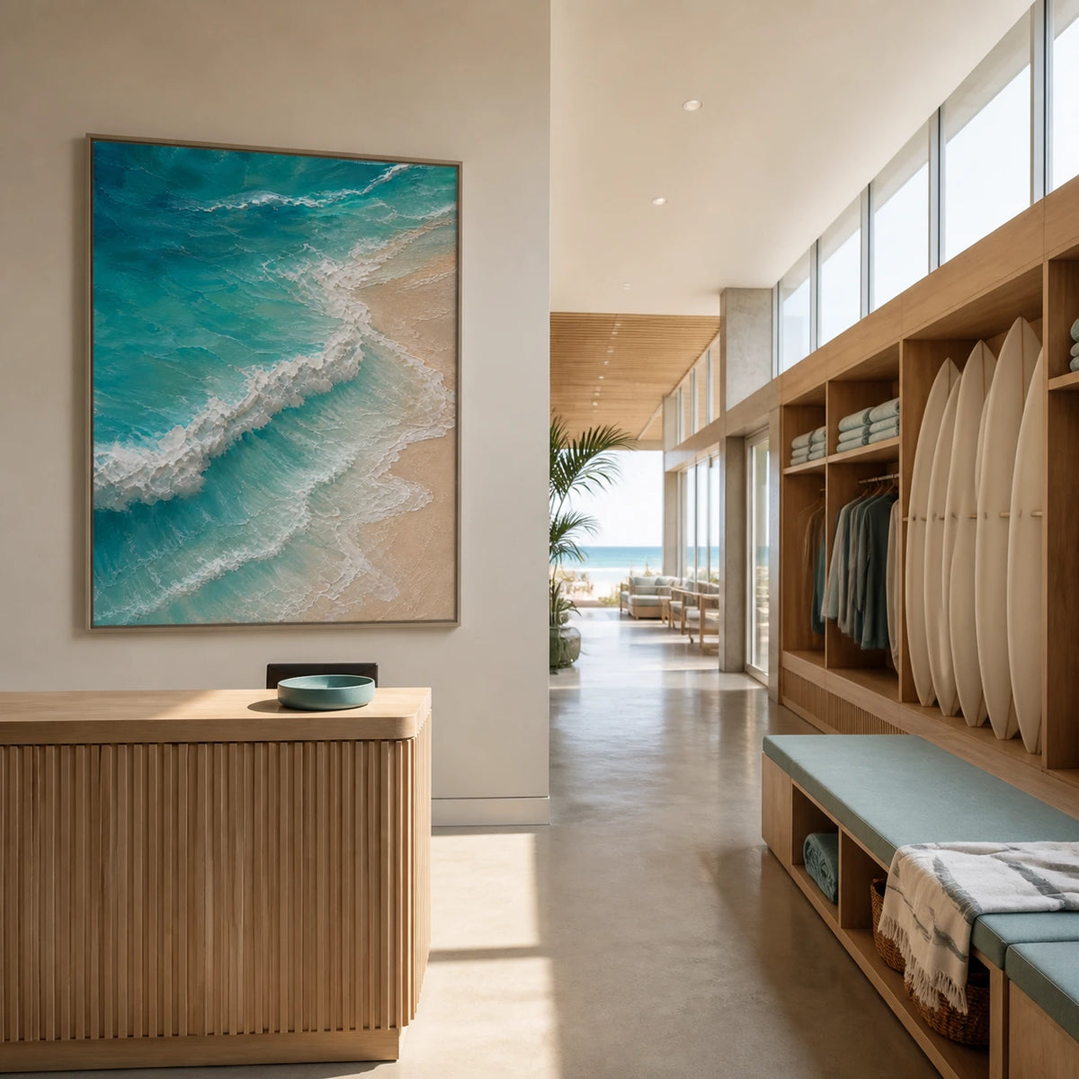 where the tide turns displayed in a surf club reception