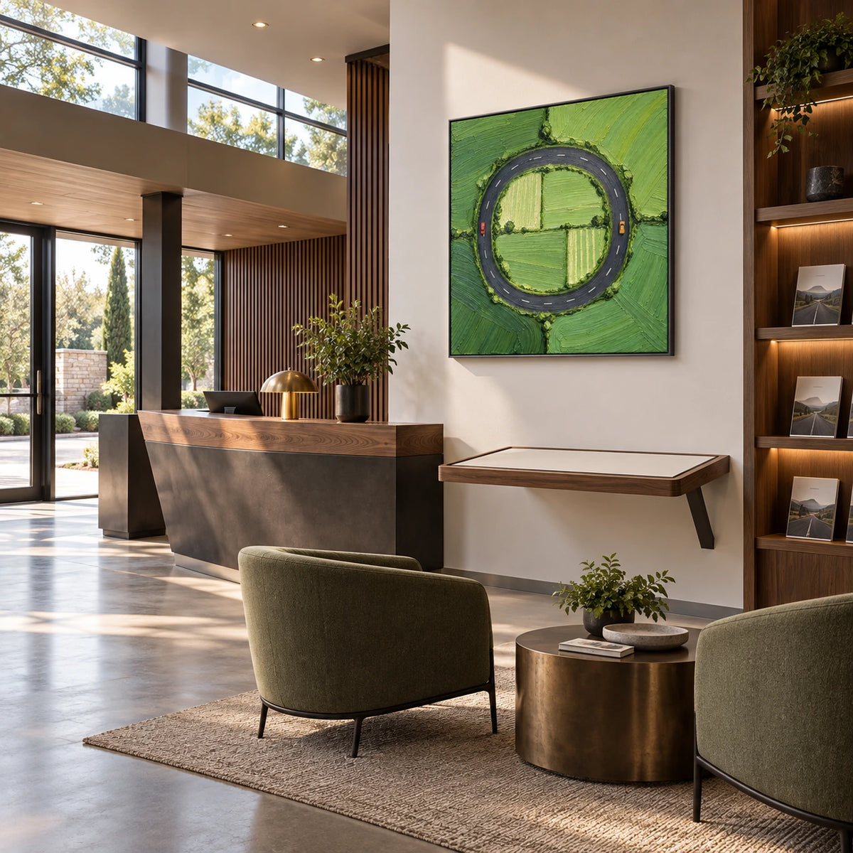 green loop road displayed in a automobile club reception