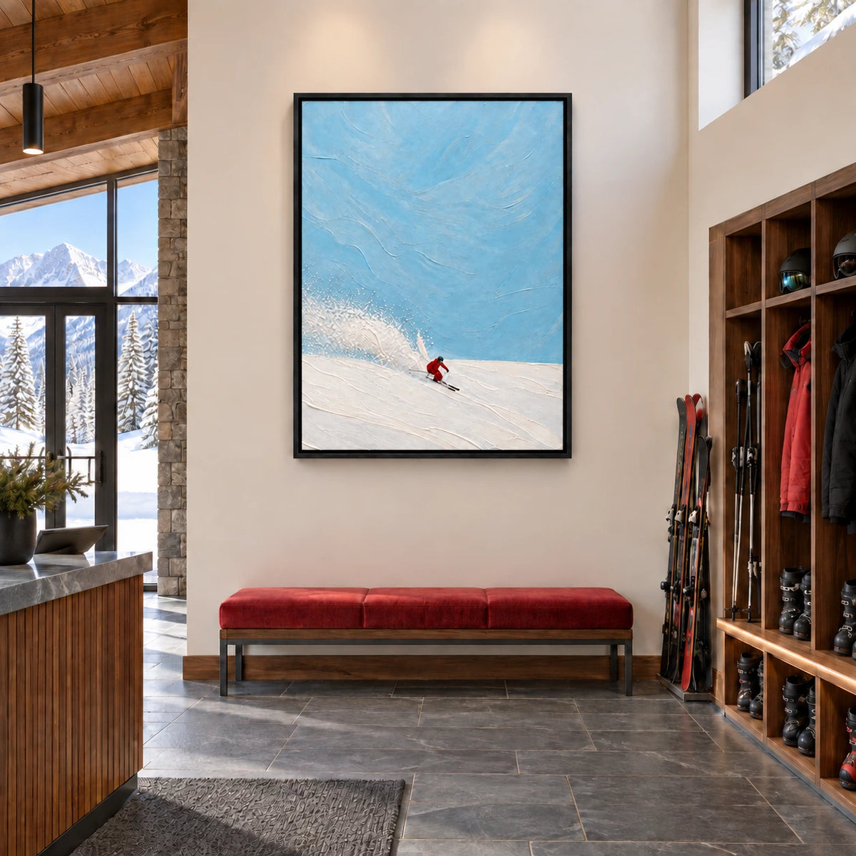 red descent displayed in a ski club reception