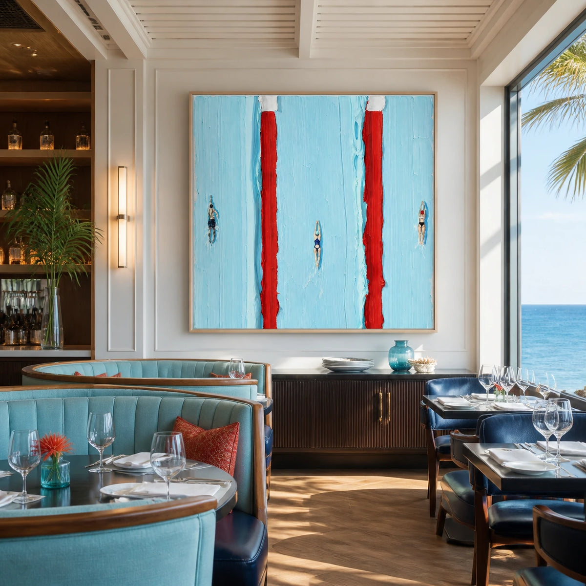 red lane rhythm displayed in a coastal dining