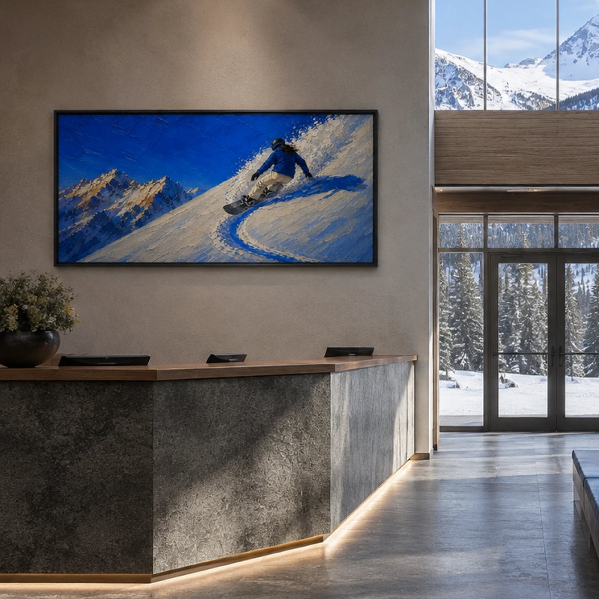 blue ridge descent displayed in a ski resort reception