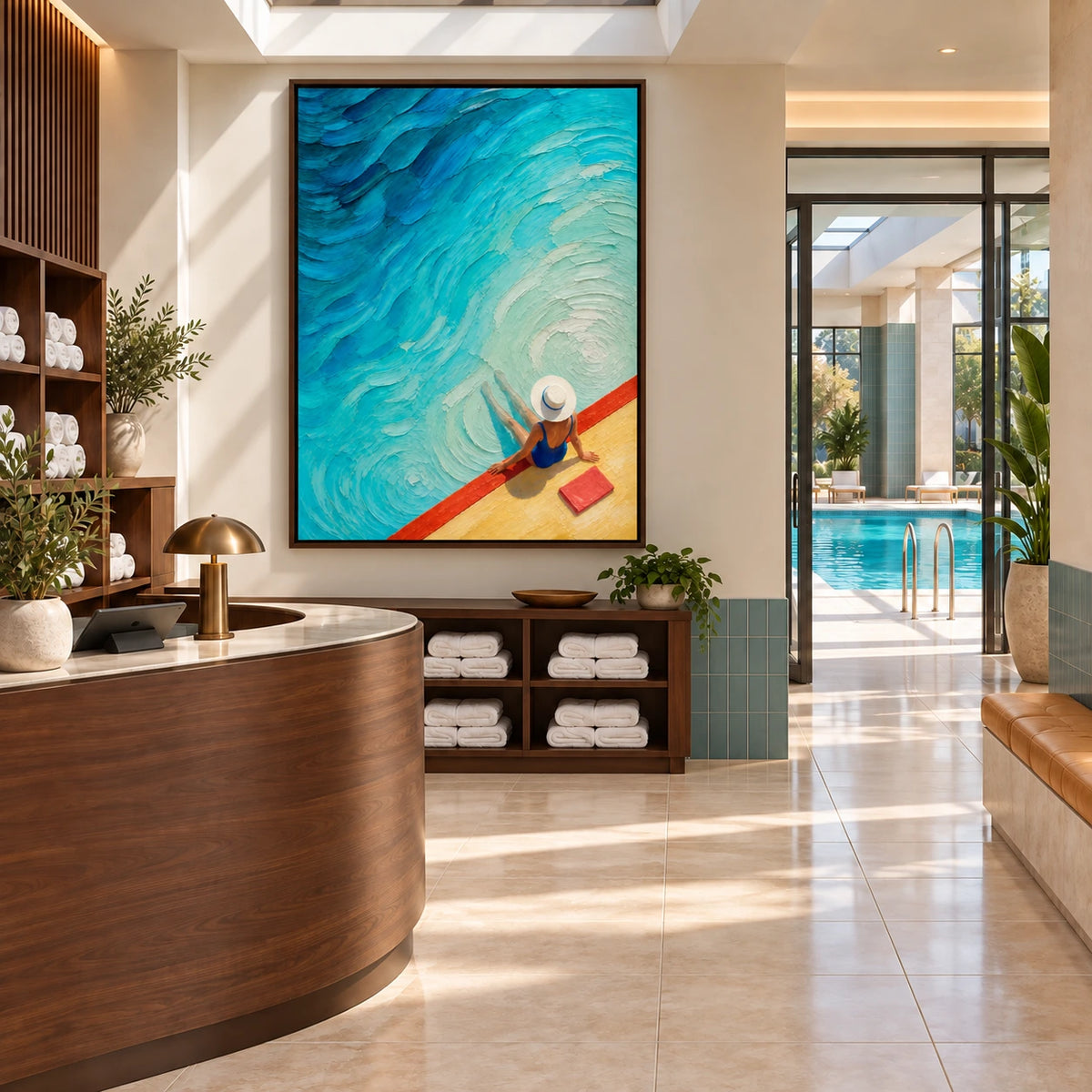 at the pool's edge displayed in a swimming pool reception