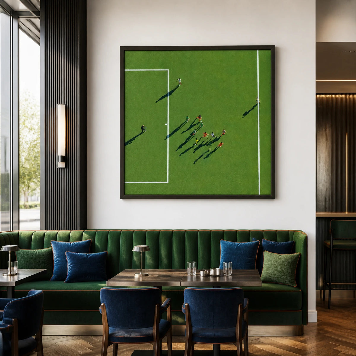 midfield shadows displayed in a football club lounge