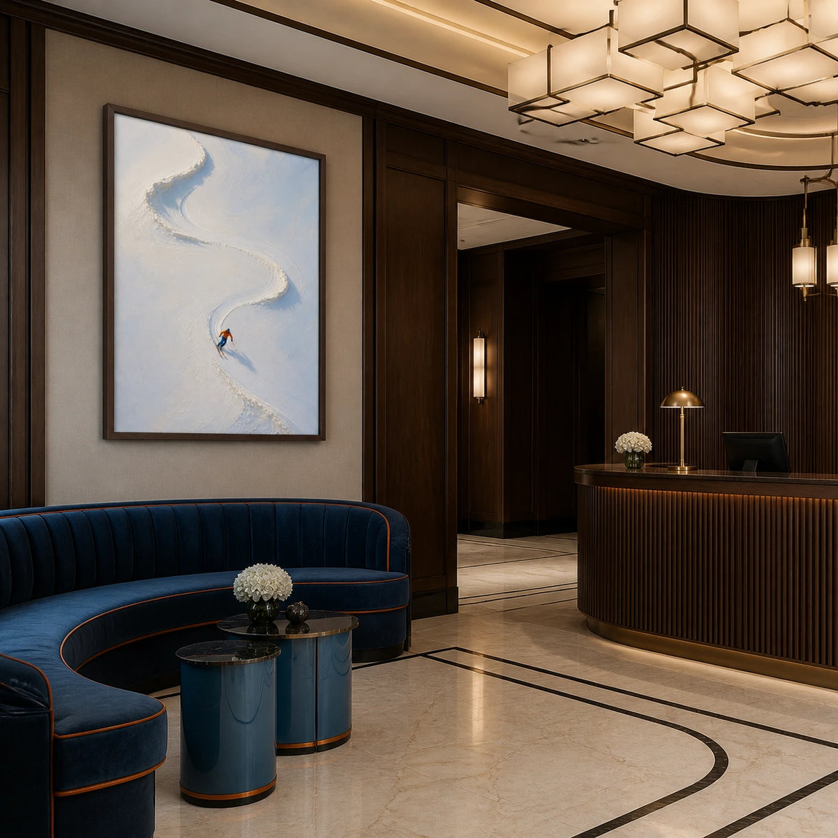 carving the quiet displayed in a hotel lobby