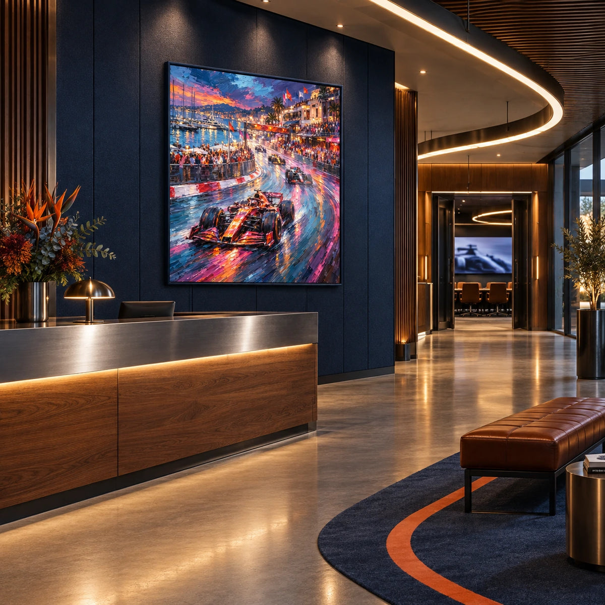 harbor grand prix displayed in a motorsport club reception
