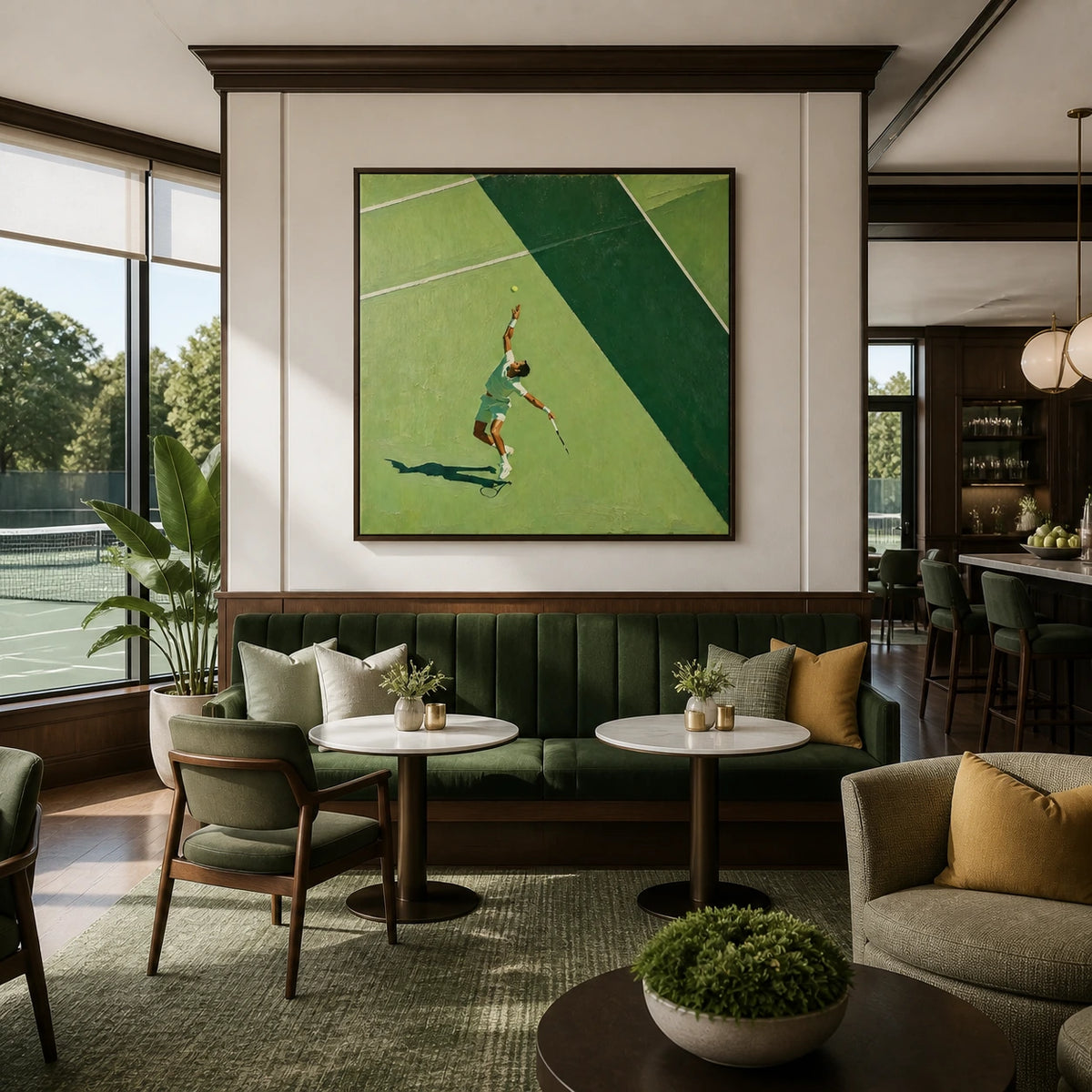 above the baseline displayed in a tennis club lounge