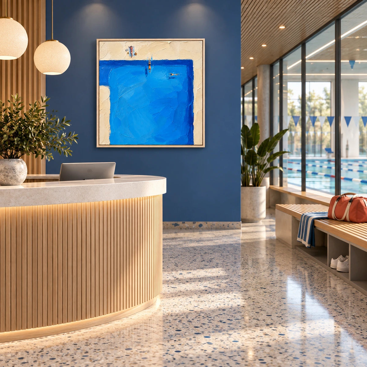 blue pool dive displayed in a aquatic club reception