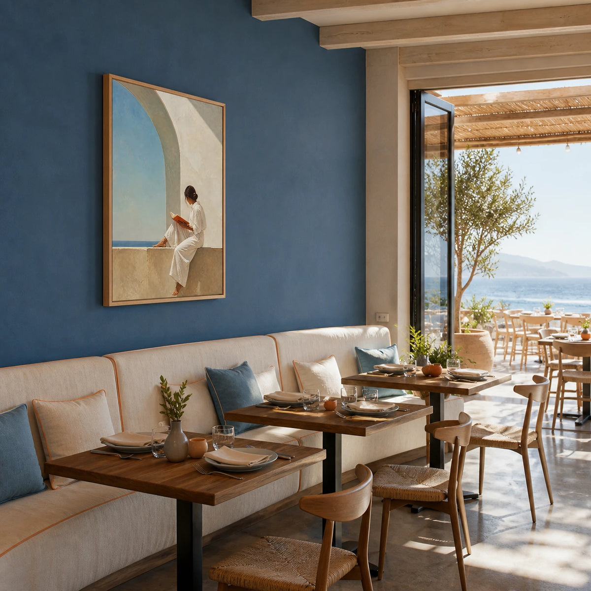 pages by the sea displayed in a seaside restaurant